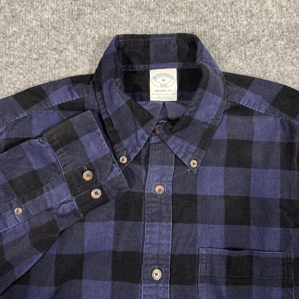 Brooks Brothers Corduroy Buffalo Plaid Button Down Mens Medium Navy Black EUC